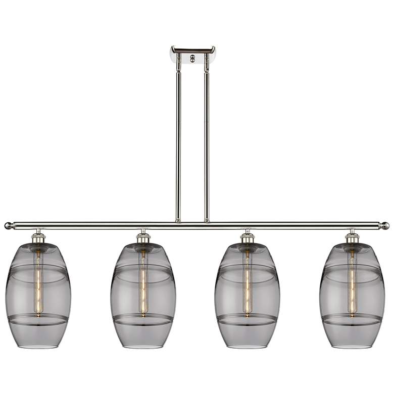 Image 1 Vaz 48"W 4-Light Polished Nickel Stem Island Light w/ 8" Smoke Sh
