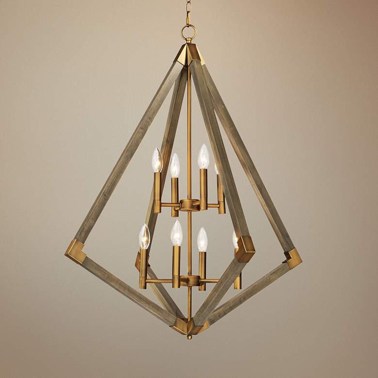 Image 1 Vector 30" Wide Weathered Oak w/ Antique Brass Pendant Light