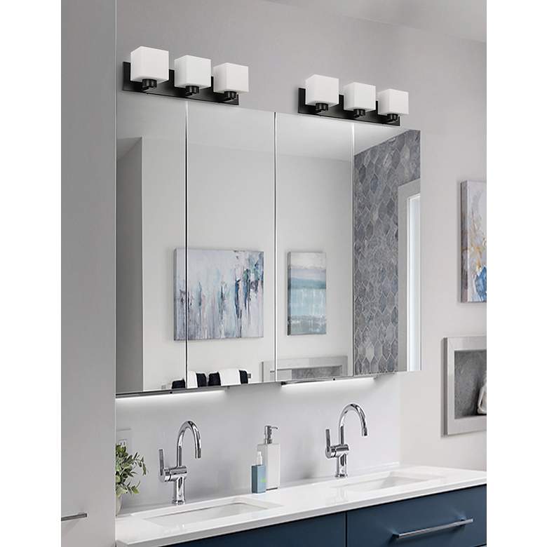 Image 2 Veda 22.25" Wide 3 Light Matte Black Vanity With White Opal Glass more views