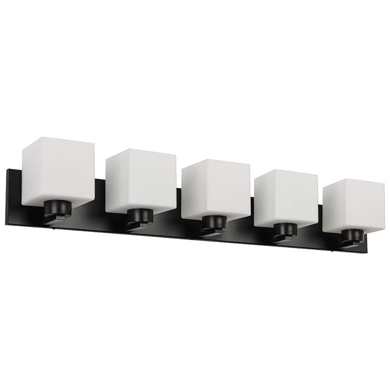 Image 1 Veda 36.25" Wide 5 Light Matte Black Vanity With White Opal Glass