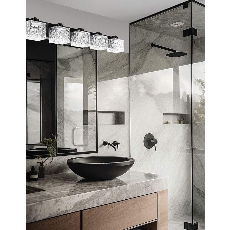 Image 2 Veda 38.5" Wide 5 Light Matte Black Vanity With Clear Glass more views