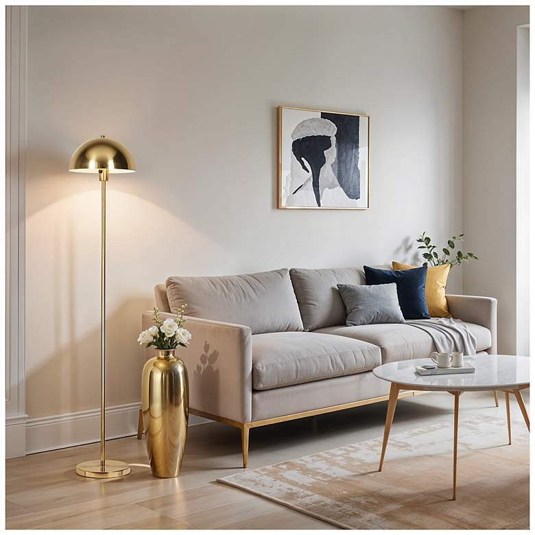 Image 7 Vega 56" High Brushed Gold Dome Floor Lamp more views
