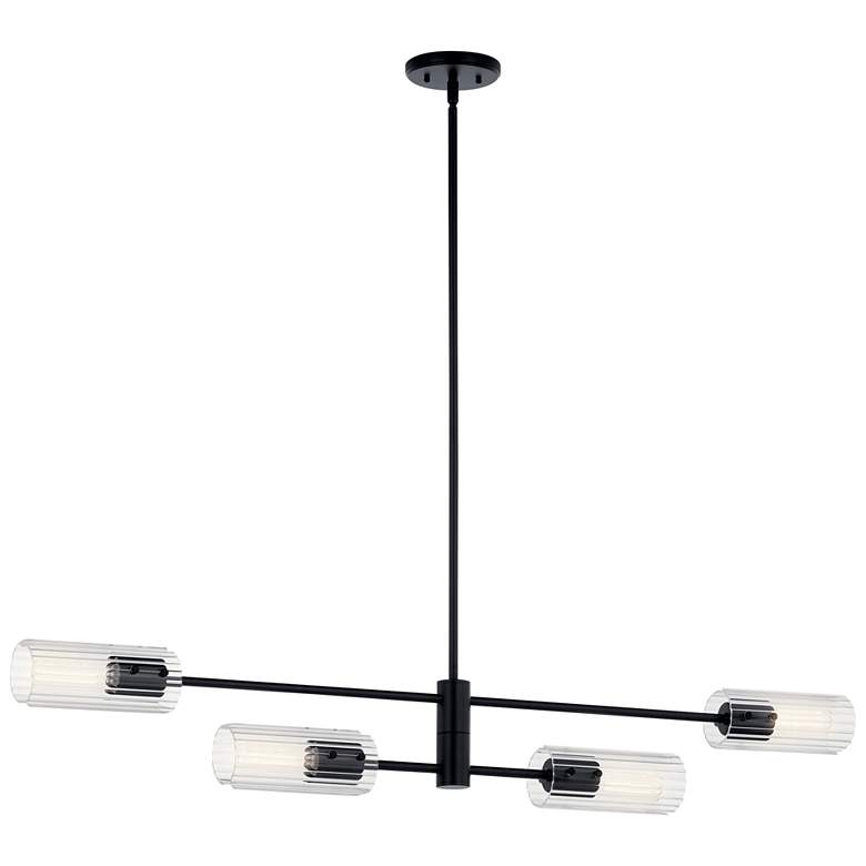 Image 1 Velestino Black Linear Clear Fluted Linear Chandelier 4Lt