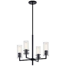 Image1 of Velestino Black Round Clear Fluted Chandelier 4Lt