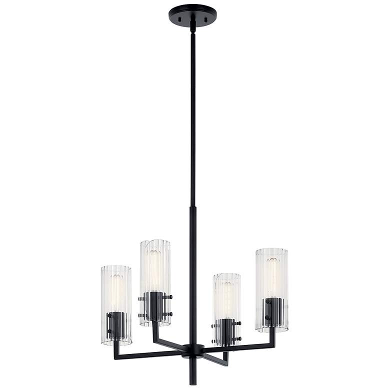 Image 1 Velestino Black Round Clear Fluted Chandelier 4Lt