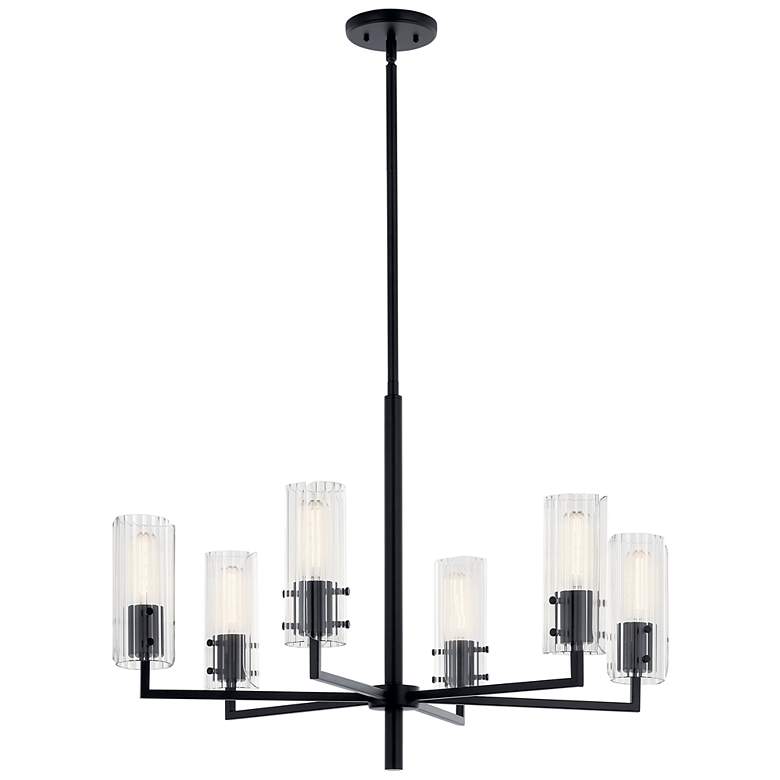 Image 1 Velestino Black Round Clear Fluted Chandelier 6Lt