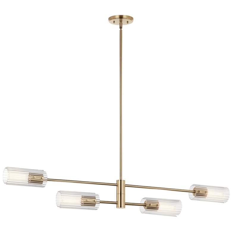 Image 1 Velestino Champagne Bronze Linear Clear Fluted Linear Chandelier 4Lt