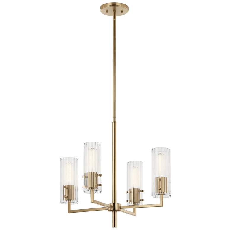Image 1 Velestino Champagne Bronze Round Clear Fluted Chandelier 4Lt