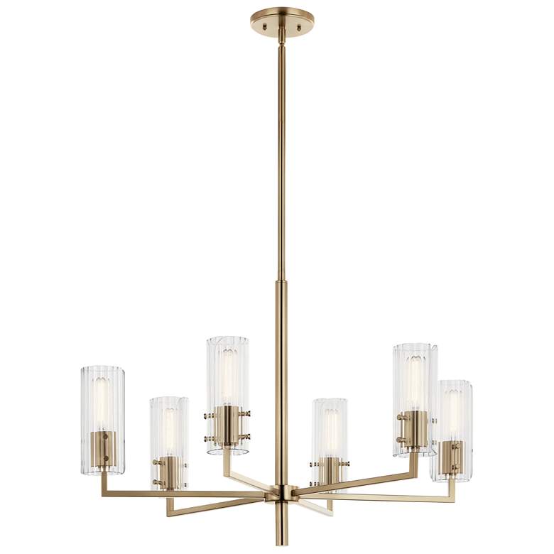 Image 1 Velestino Champagne Bronze Round Clear Fluted Chandelier 6Lt