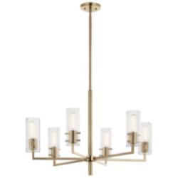 Velestino Champagne Bronze Round Clear Fluted Chandelier 6Lt