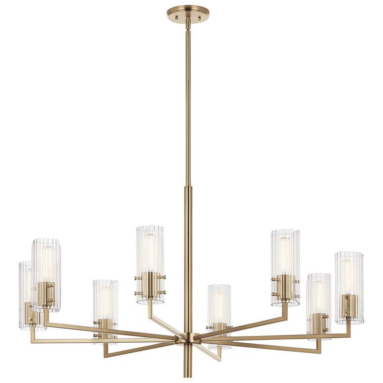 Image 1 Velestino Champagne Bronze Round Clear Fluted Chandelier 8Lt