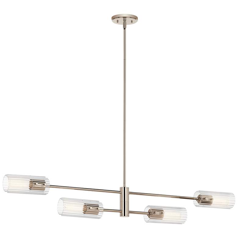 Image 1 Velestino Polished Nickel Linear Clear Fluted Linear Chandelier 4Lt