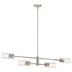 Velestino Polished Nickel Linear Clear Fluted Linear Chandelier 4Lt