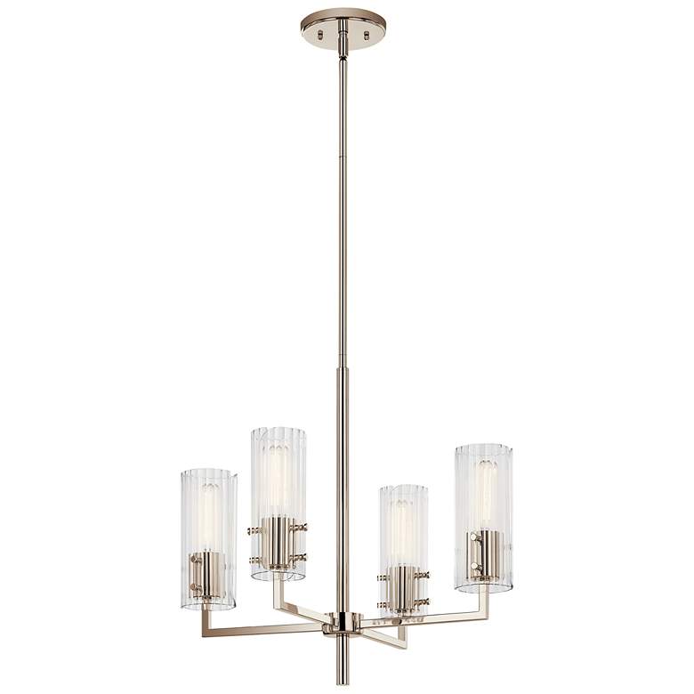 Image 1 Velestino Polished Nickel Round Clear Fluted Chandelier 4Lt
