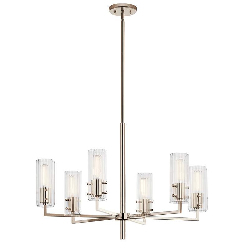 Image 1 Velestino Polished Nickel Round Clear Fluted Chandelier 6Lt