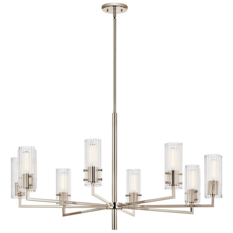 Image 1 Velestino Polished Nickel Round Clear Fluted Chandelier 8Lt
