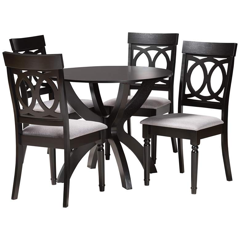 Image 2 Velia Gray Fabric and Dark Brown Wood 5-Piece Dining Set