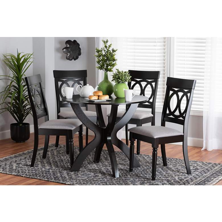 Image 1 Velia Gray Fabric and Dark Brown Wood 5-Piece Dining Set