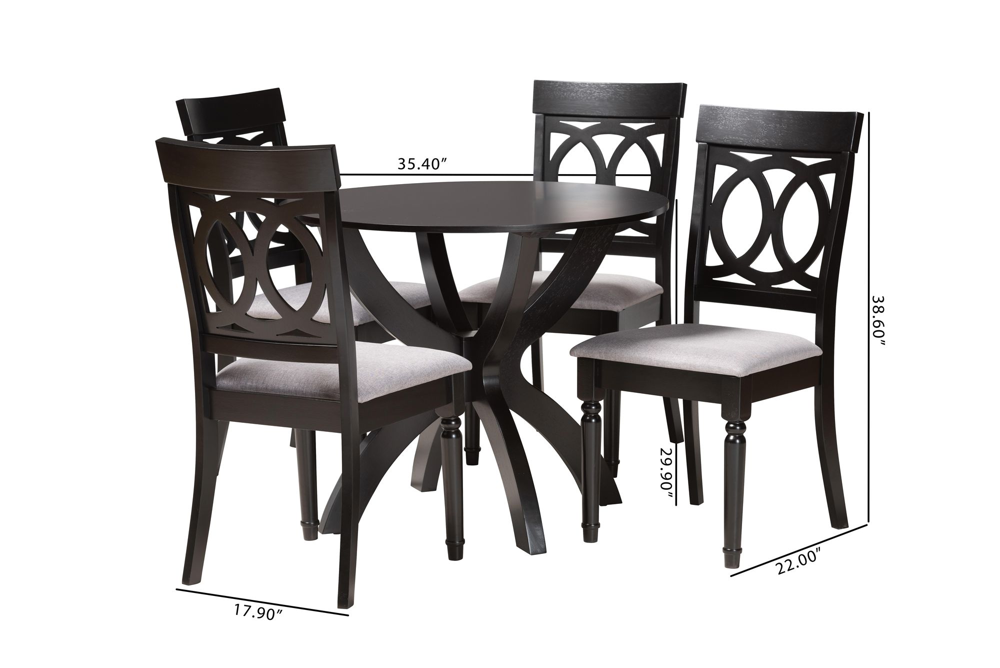 Velia Gray Fabric and Dark Brown Wood 5-Piece Dining Set