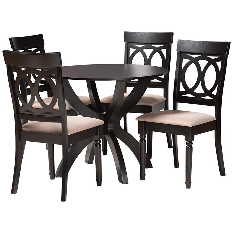 Image 2 Velia Sand Fabric and Dark Brown Wood 5-Piece Dining Set