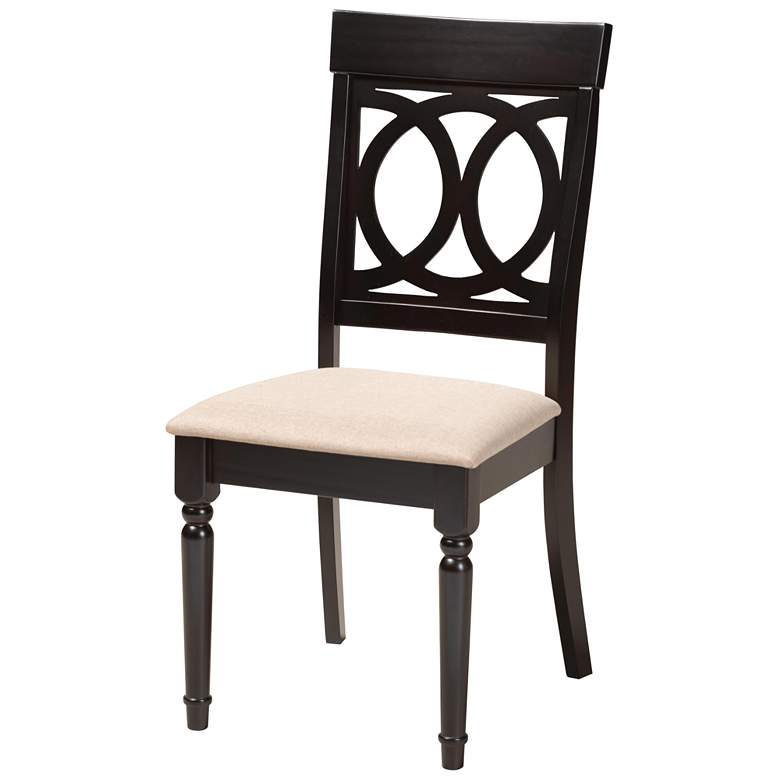 Image 7 Velia Sand Fabric and Dark Brown Wood 5-Piece Dining Set more views