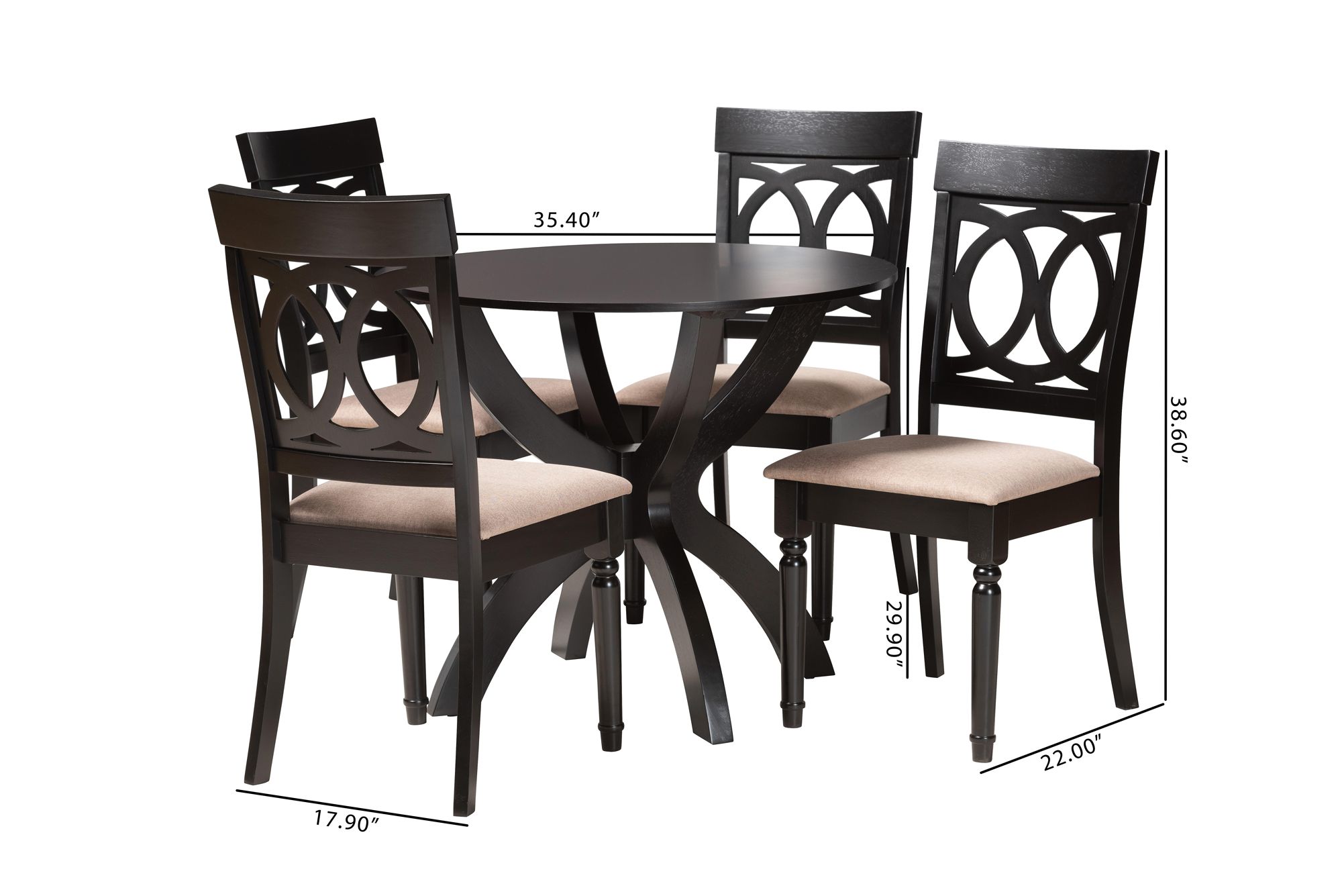 Velia Sand Fabric and Dark Brown Wood 5-Piece Dining Set