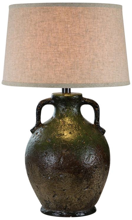 Vellen 31 High Green and Brown Hydrocal 2 Handle Jug Table Lamp