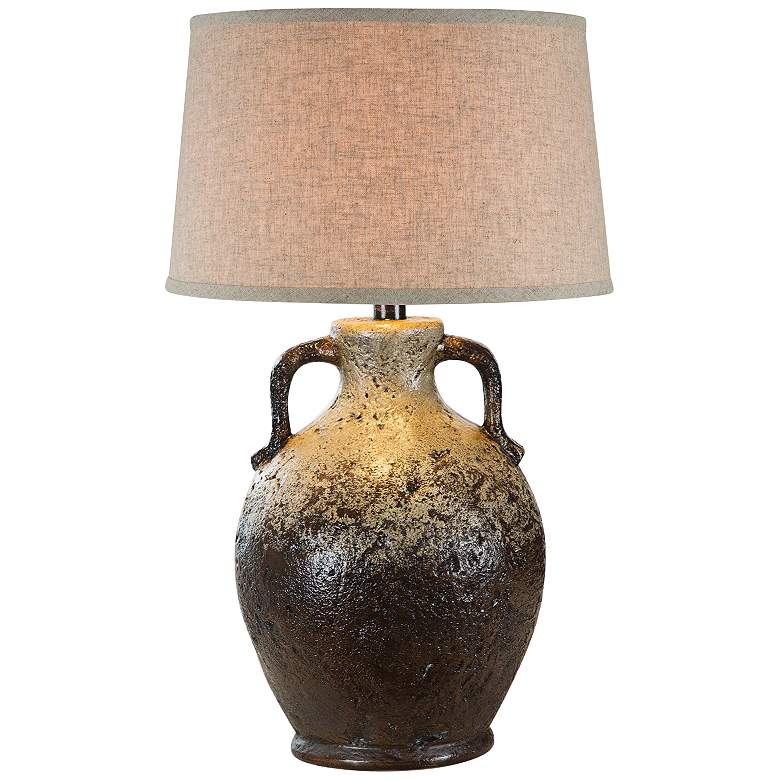 Image 1 Vellen 31" High White and Brown Hydrocal 2-Handle Jug Table Lamp