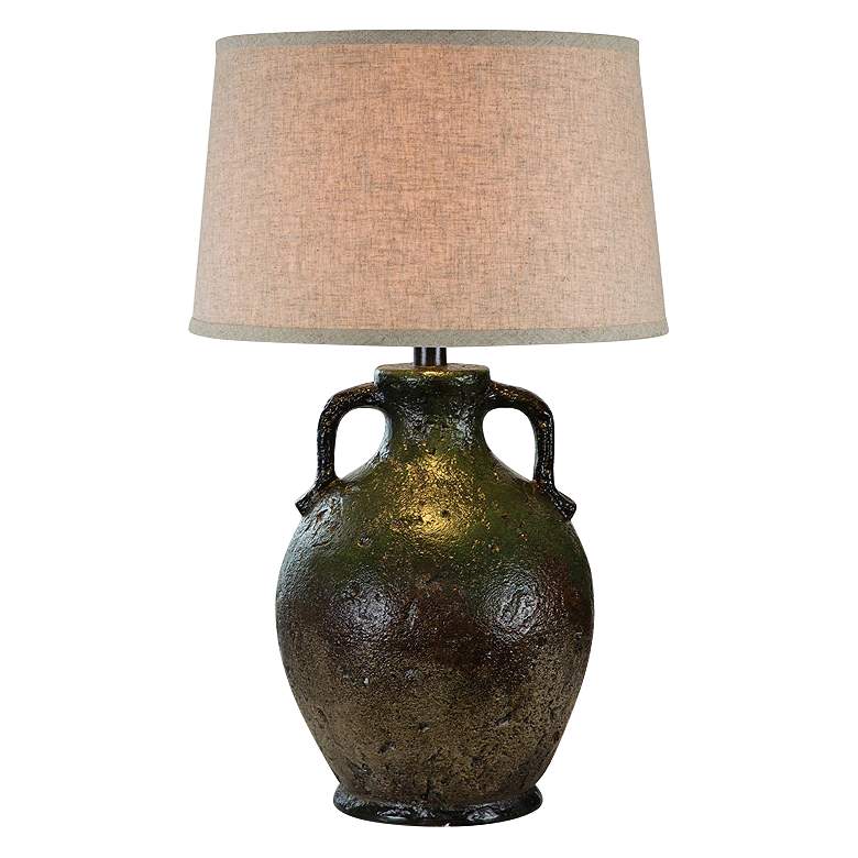 Image 1 Vellen Green and Brown Hydrocal 2-Handle Jug Table Lamp