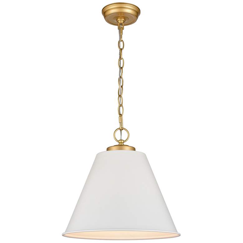 Image 1 Vellus 14" Wide Antique Brass and White Metal Pendant Light