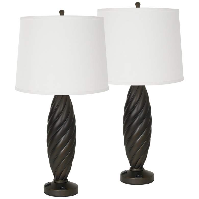 Image 1 Velma Matte Bronze Resin Table Lamps Set of Two with Convenience Outlet