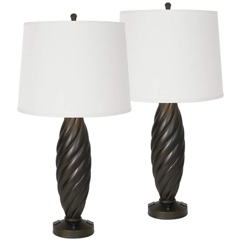 Image 1 Velma Matte Bronze Resin Table Lamps Set of Two with USB Port and Outlets