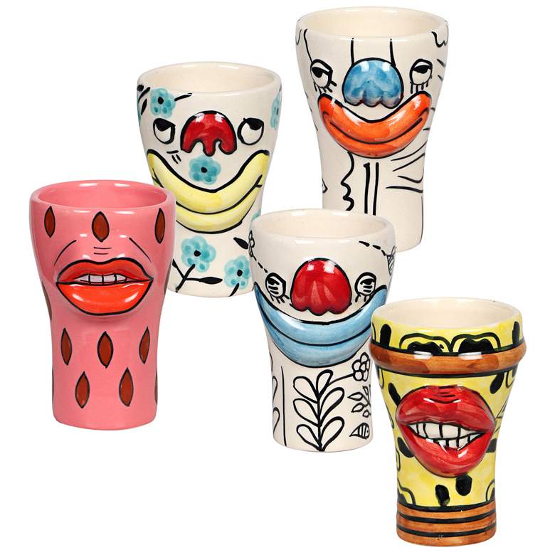 Image 2 Velma Playful Multi-Color Ceramic Drinkware Set of 5
