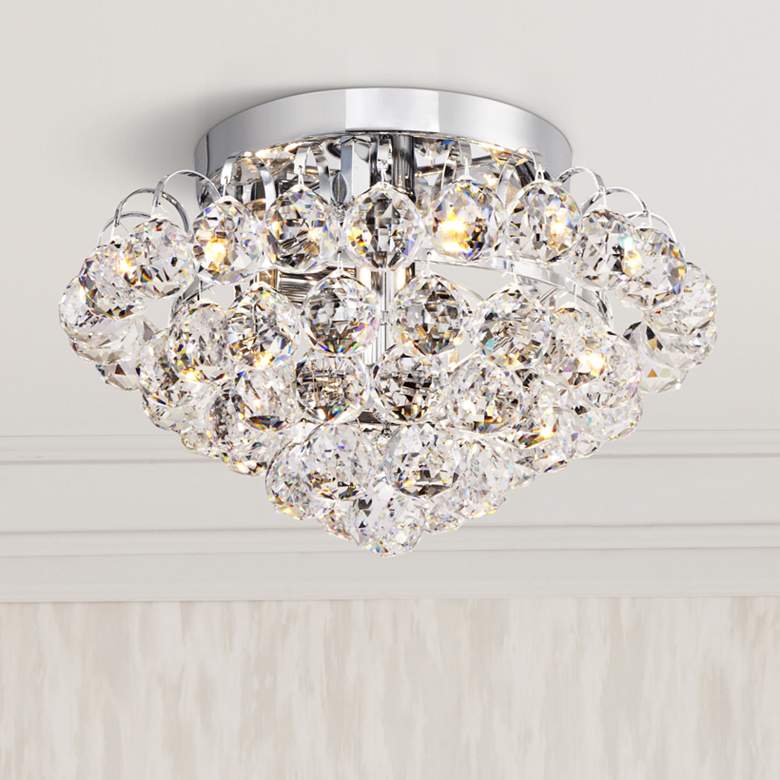 Image 1 Velour Chrome 12 inch Wide Clear Crystal Ceiling Light