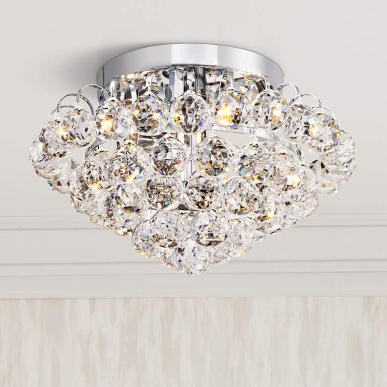 Image 1 Velour Chrome 12" Wide Clear Crystal Ceiling Light