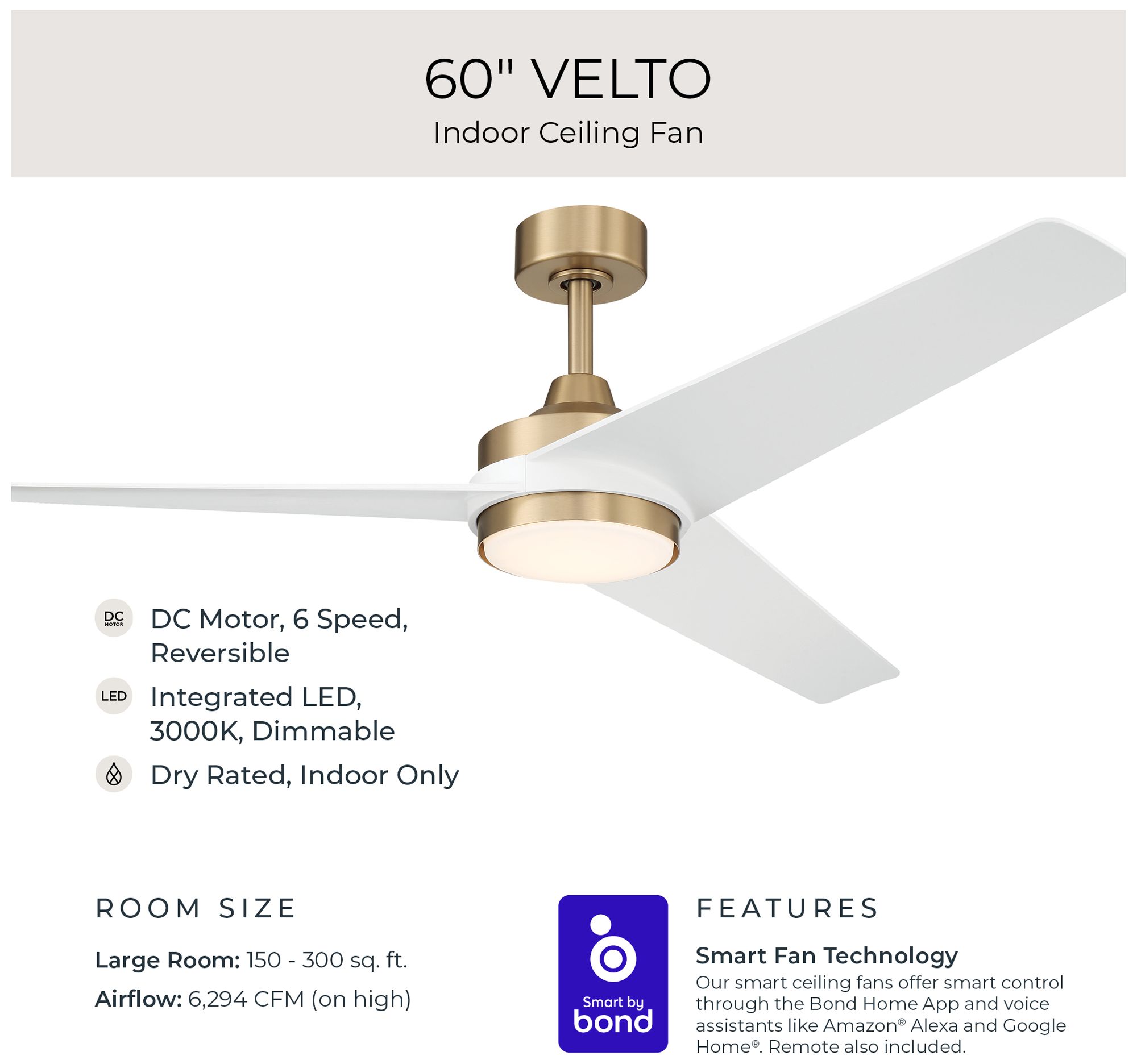 Velto Collection 60-in. Three Blade LED Modern Ceiling Fan