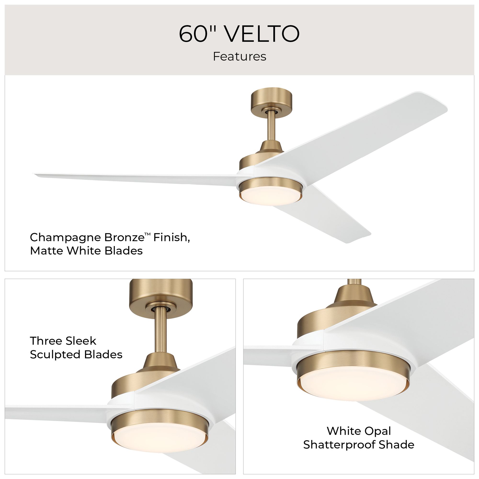 Velto Collection 60-in. Three Blade LED Modern Ceiling Fan
