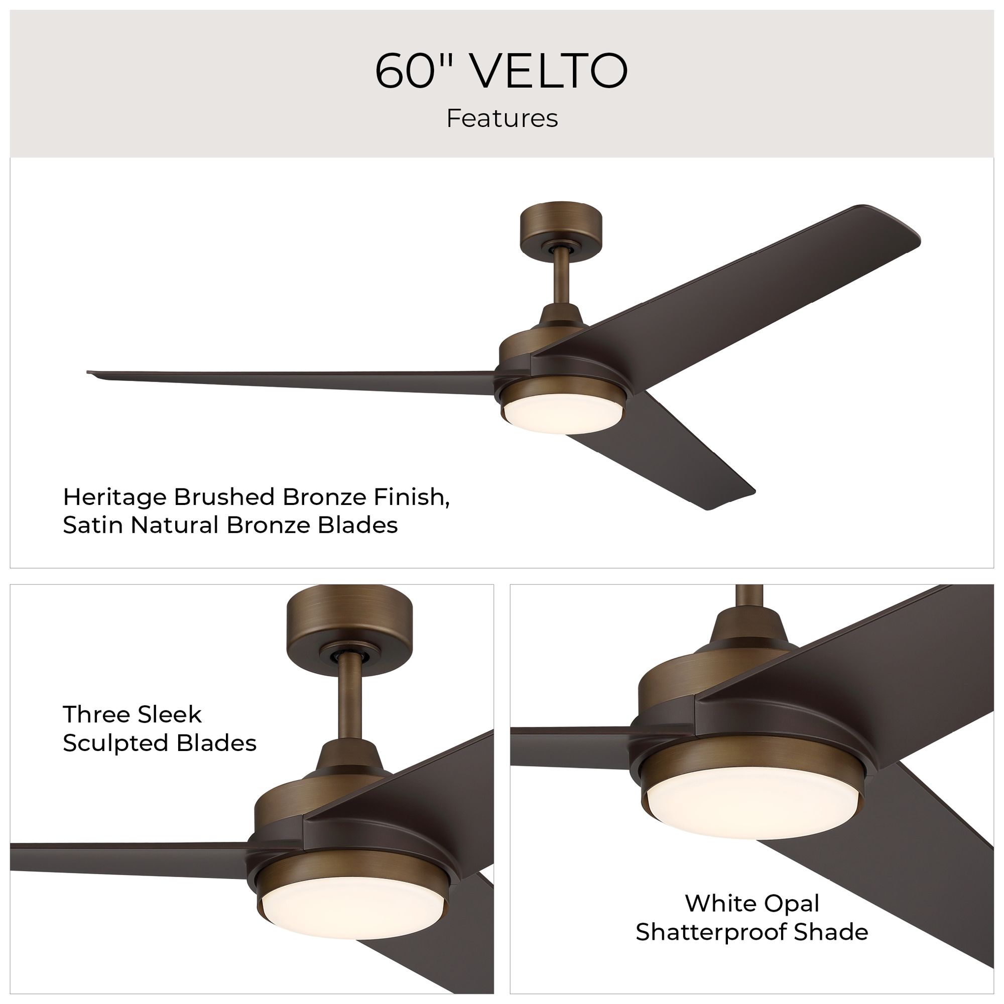 Velto Collection 60-in. Three Blade LED Modern Ceiling Fan