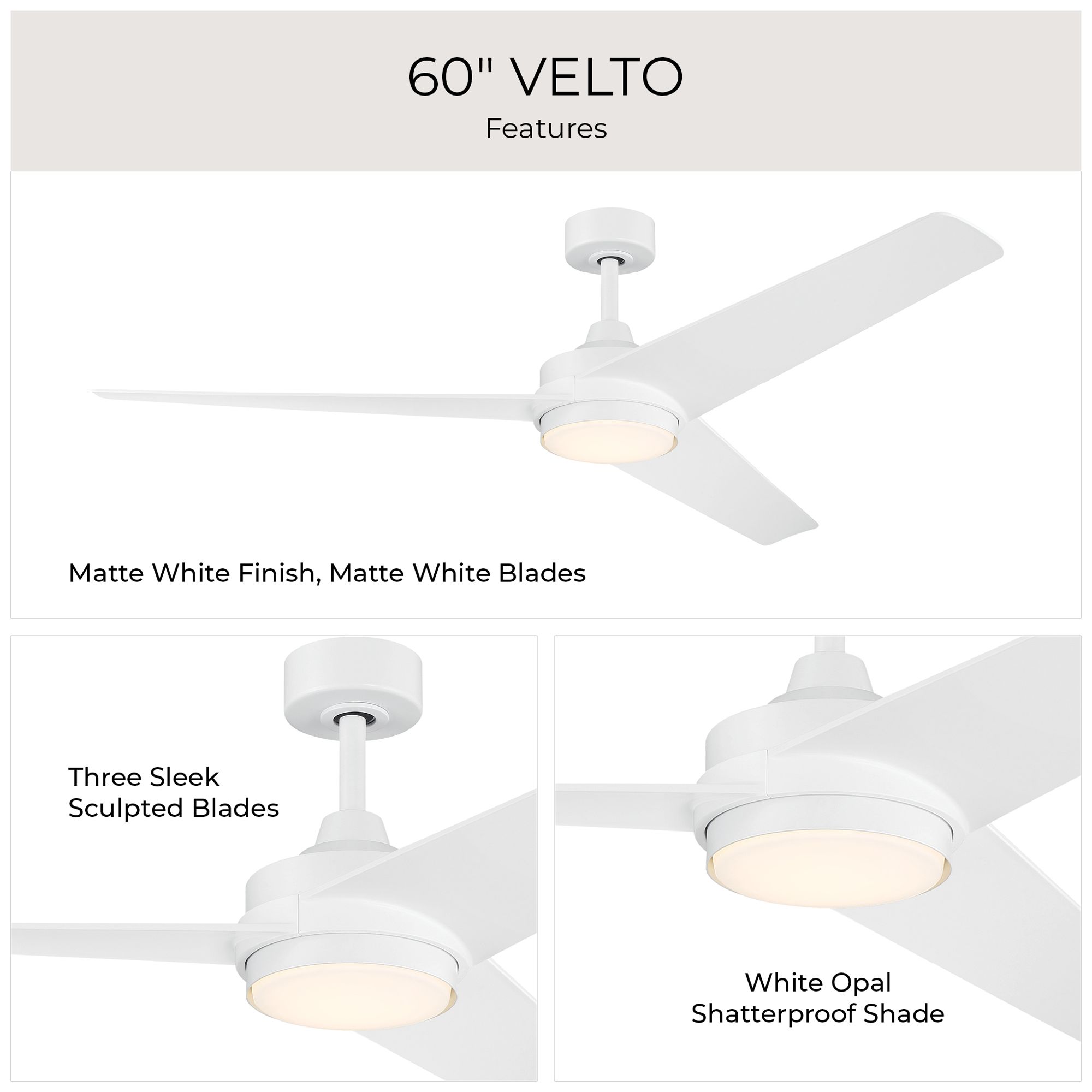 Velto Collection 60-in. Three Blade LED Modern Ceiling Fan