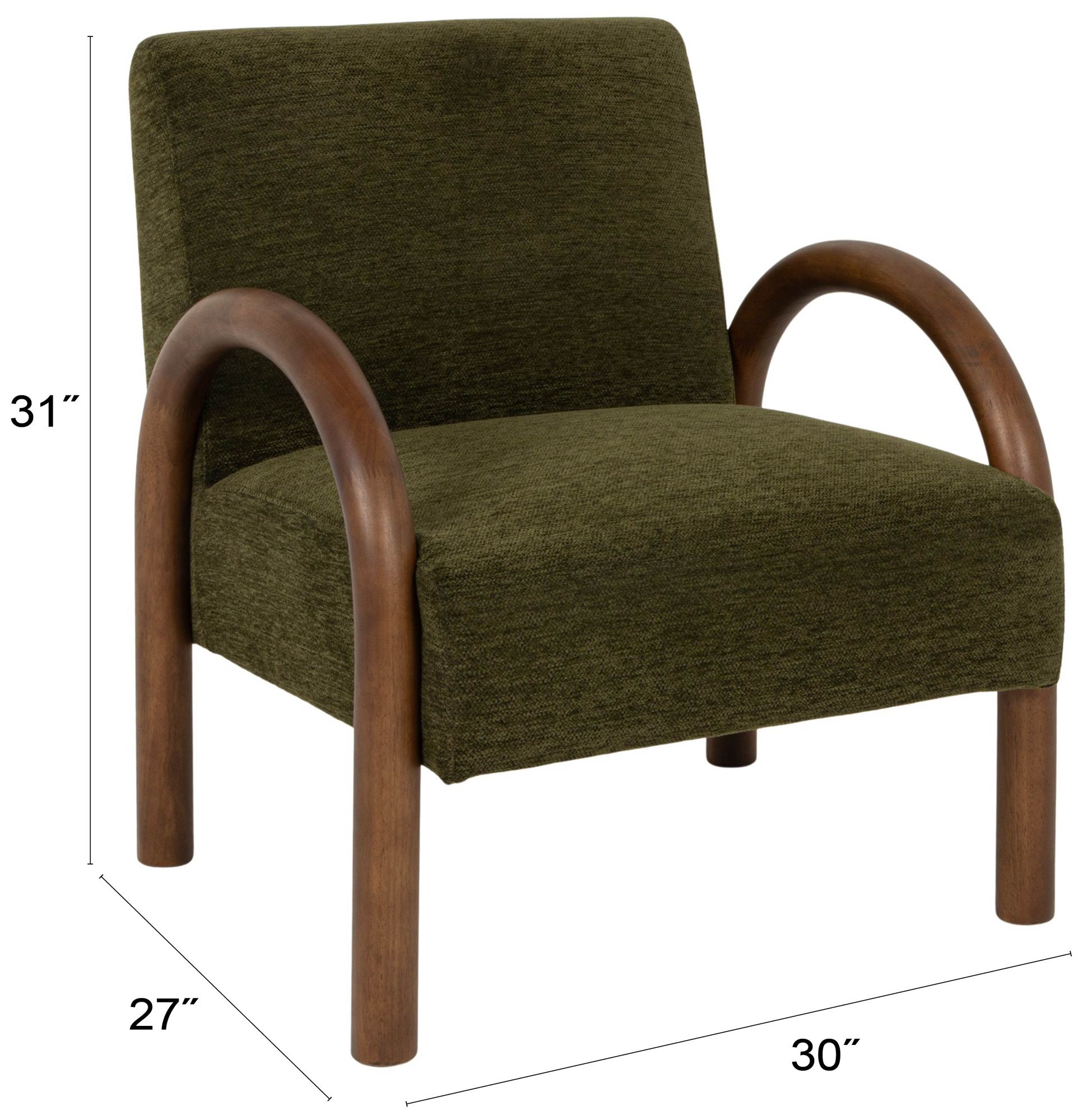 Image 3 Velvet Accent Chair with Arched Wood Arms, Green more views