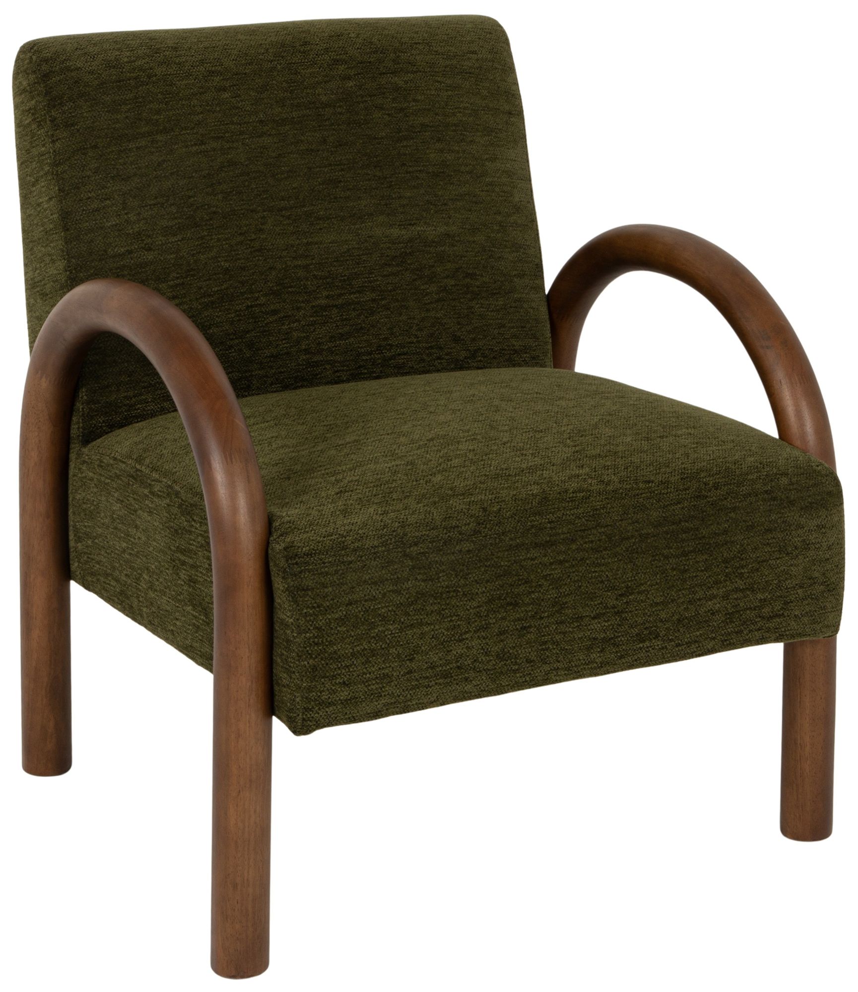 Velvet Accent Chair with Arched Wood Arms, Green