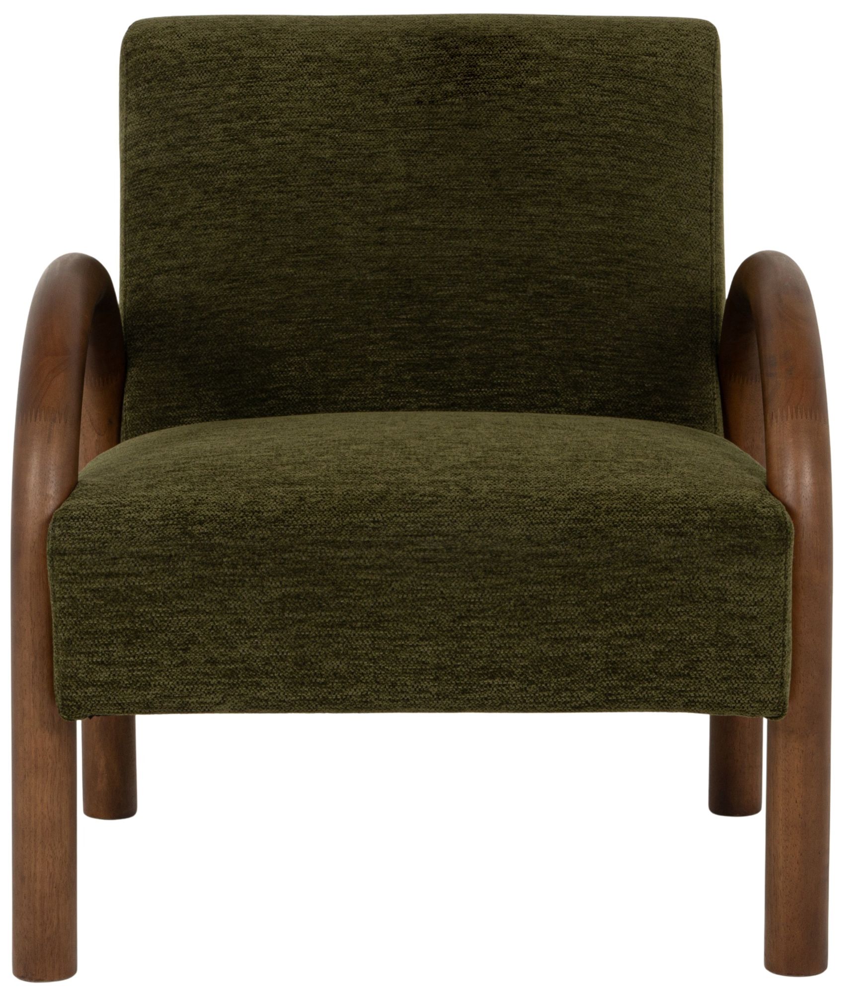 Velvet Accent Chair with Arched Wood Arms, Green