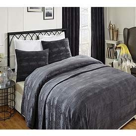 Image1 of Velvet Black Distressed Fabric Queen Coverlet