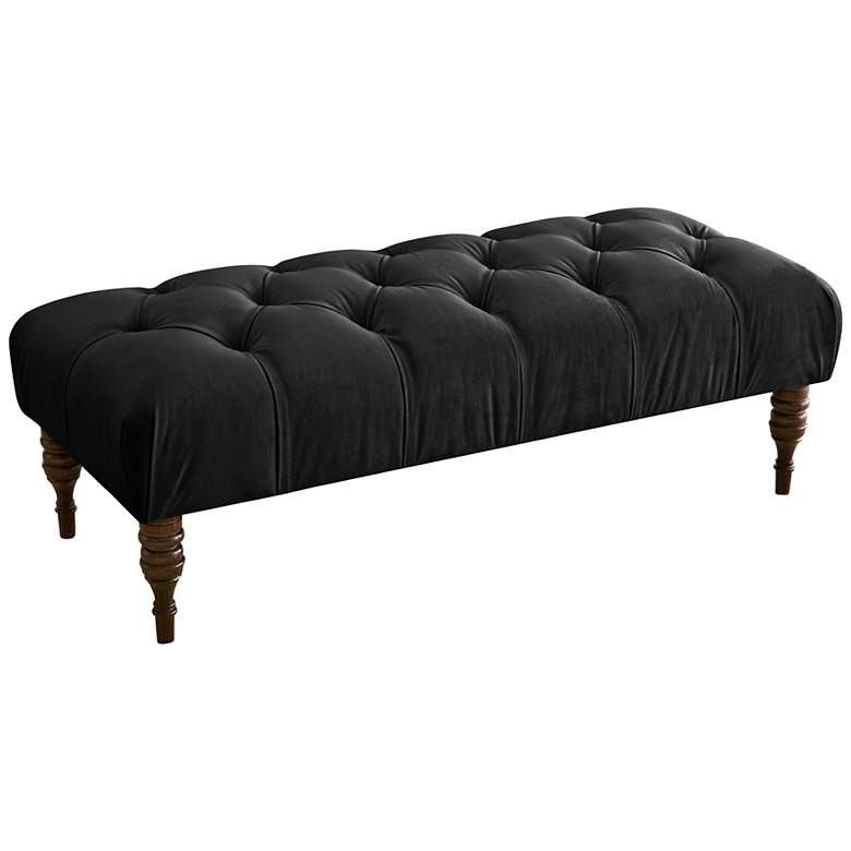Image 1 Velvet Black Upholstered Tufted Bench