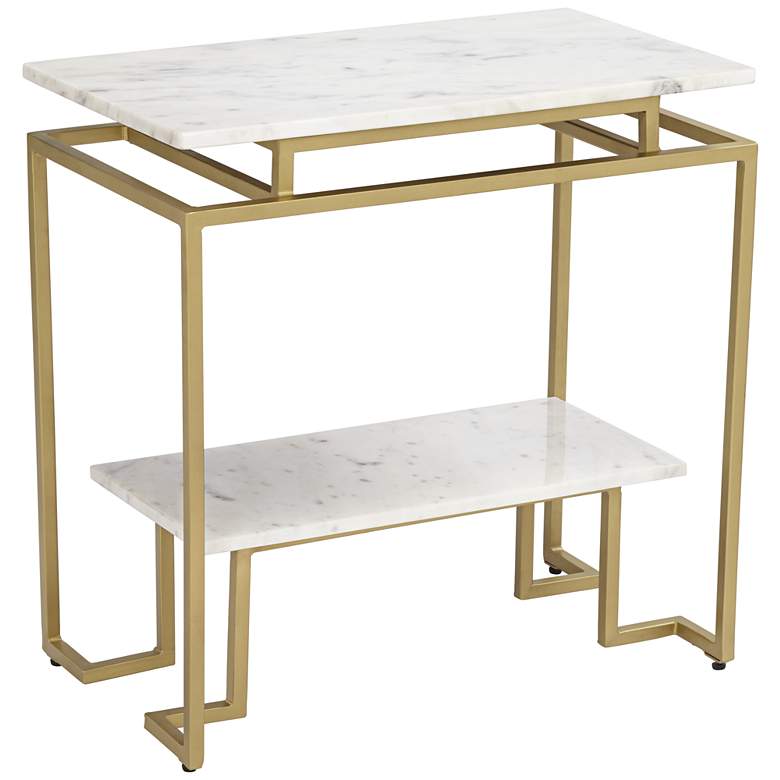 Image 2 Vendar 24 inch Wide Marble and Gold 2-Level Modern Accent Table