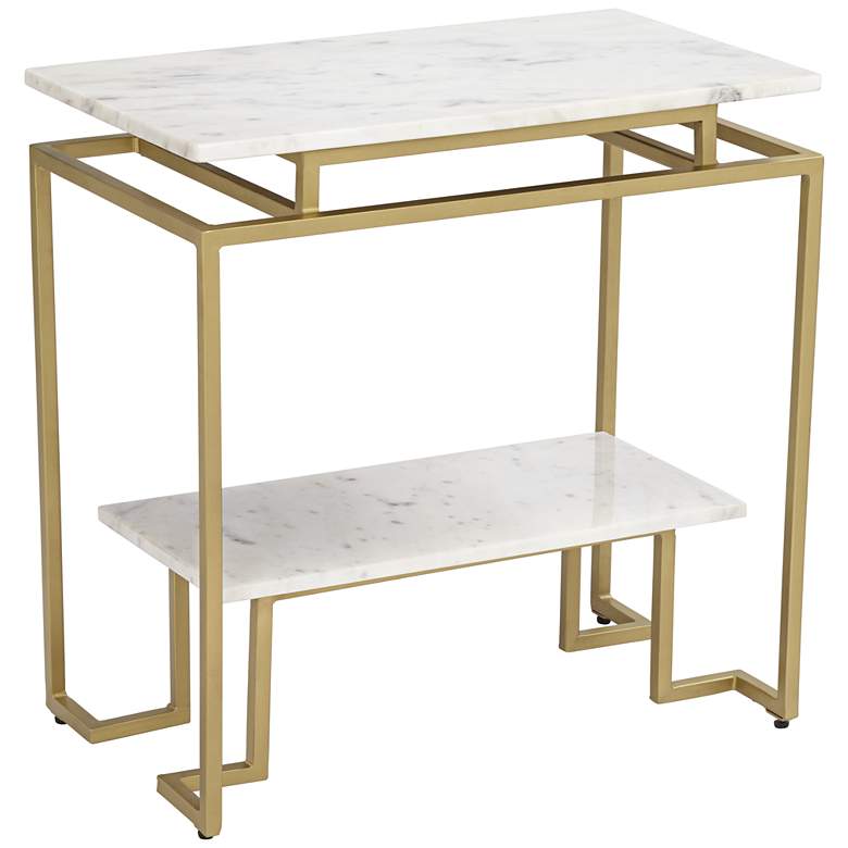 Image 2 Vendar 24" Wide Marble and Gold 2-Level Modern Accent Table