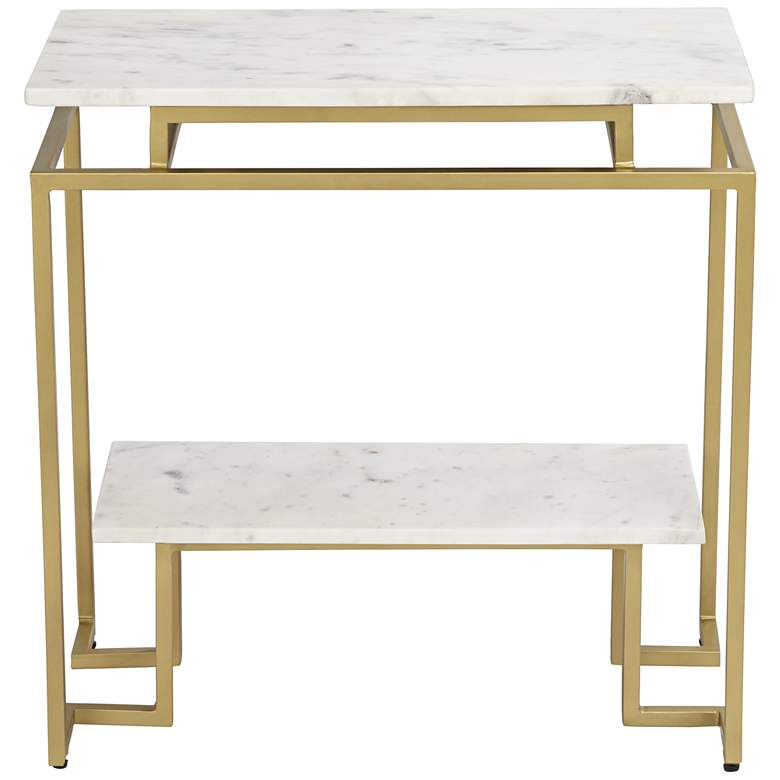 Image 5 Vendar 24 inch Wide Marble and Gold 2-Level Modern Accent Table more views