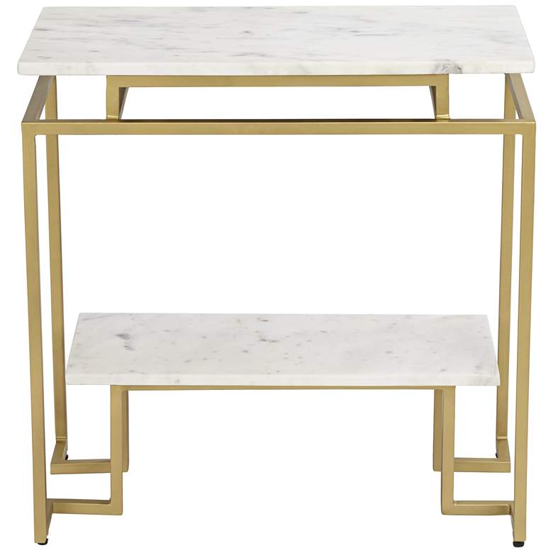 Image 5 Vendar 24" Wide Marble and Gold 2-Level Modern Accent Table more views