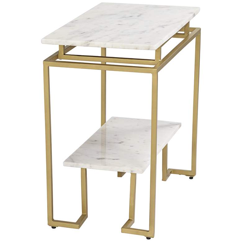 Image 6 Vendar 24 inch Wide Marble and Gold 2-Level Modern Accent Table more views