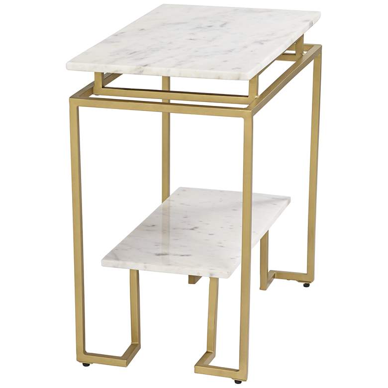 Image 6 Vendar 24" Wide Marble and Gold 2-Level Modern Accent Table more views